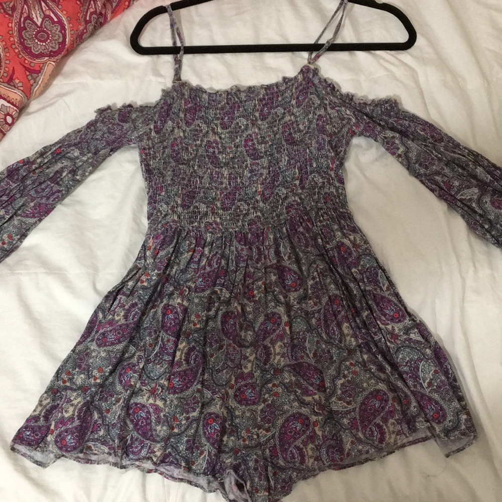 Purple paisley belle sleeve romper